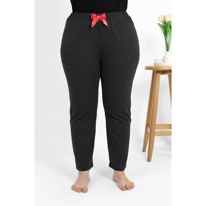 Moda Çizgi Kadın Pamuklu Büyük Beden Alt Pijama 27559 Antrasit