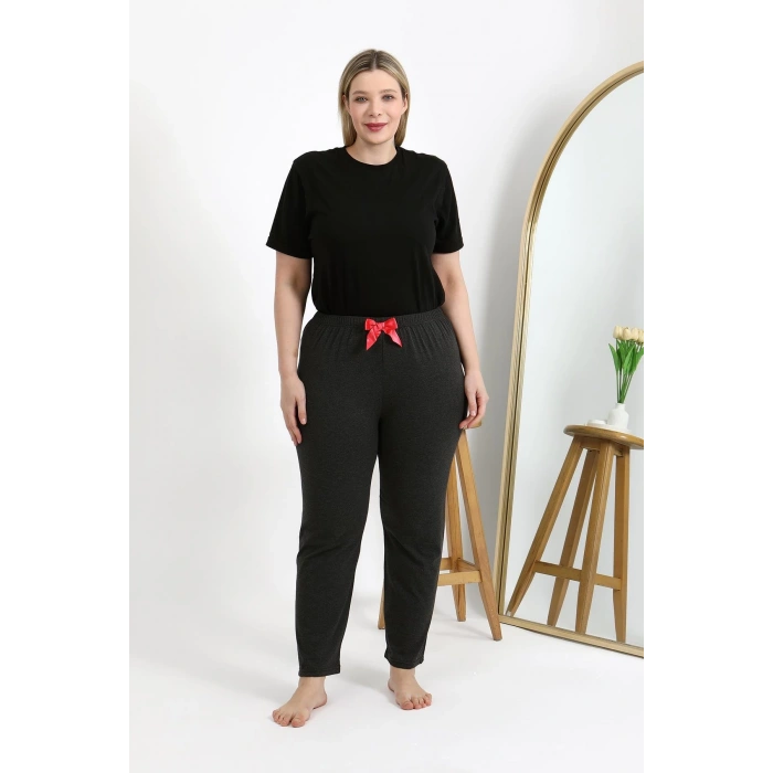 Moda Çizgi Kadın Pamuklu Büyük Beden Alt Pijama 27559 Antrasit