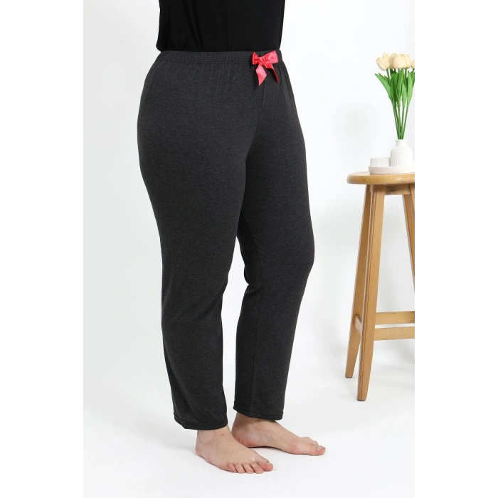 Moda Çizgi Kadın Pamuklu Büyük Beden Alt Pijama 27559 Antrasit