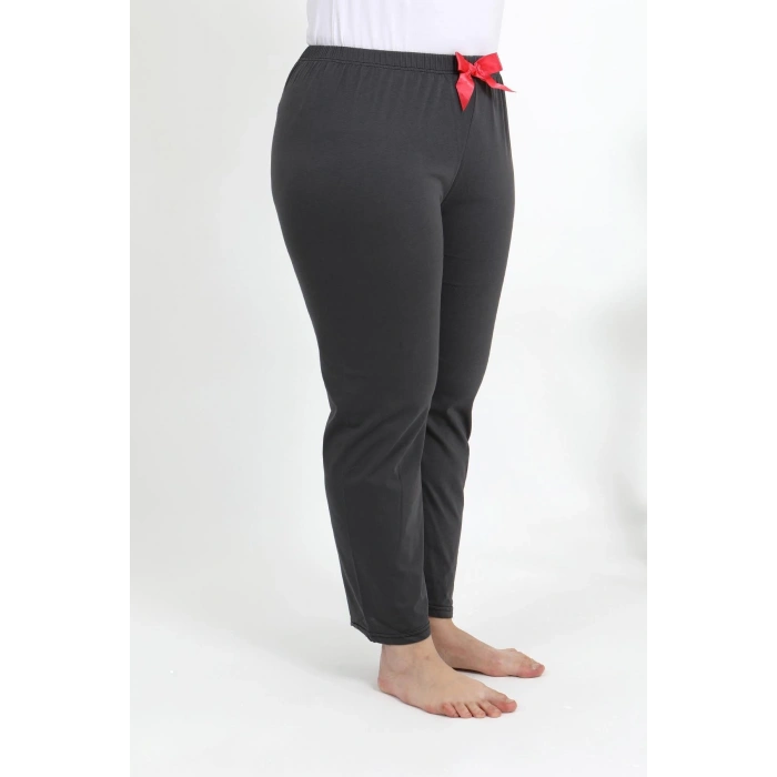 Moda Çizgi Kadın Pamuklu Büyük Beden Alt Pijama 27559 Füme