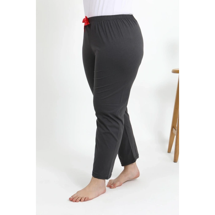 Moda Çizgi Kadın Pamuklu Büyük Beden Alt Pijama 27559 Füme