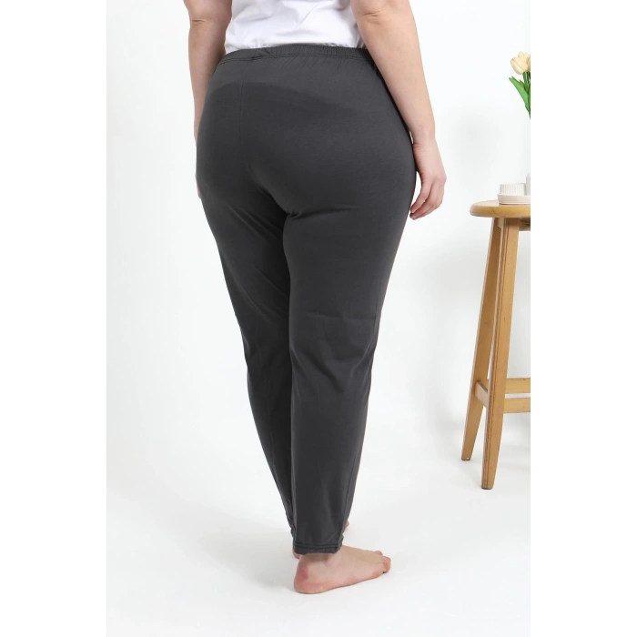 Moda Çizgi Kadın Pamuklu Büyük Beden Alt Pijama 27559 Füme