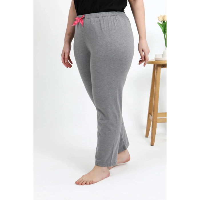 Moda Çizgi Kadın Pamuklu Büyük Beden Alt Pijama 27559 Gri