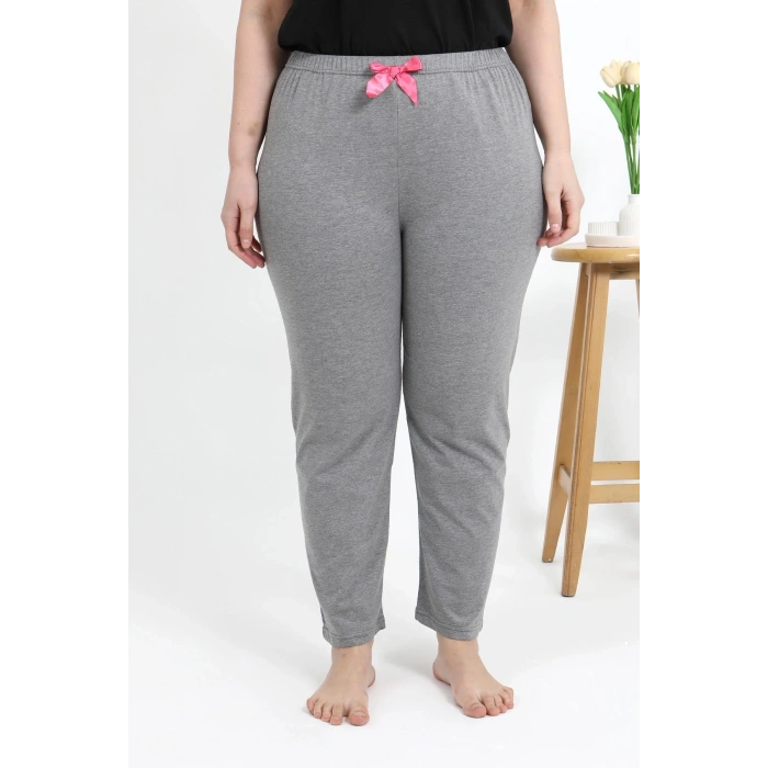 Moda Çizgi Kadın Pamuklu Büyük Beden Alt Pijama 27559 Gri