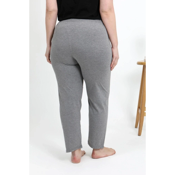 Moda Çizgi Kadın Pamuklu Büyük Beden Alt Pijama 27559 Gri