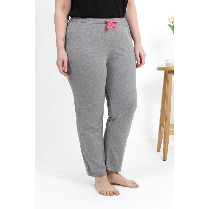 Moda Çizgi Kadın Pamuklu Büyük Beden Alt Pijama 27559 Gri