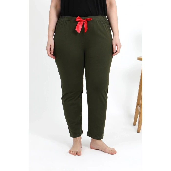 Moda Çizgi Kadın Pamuklu Büyük Beden Alt Pijama 27559 Haki