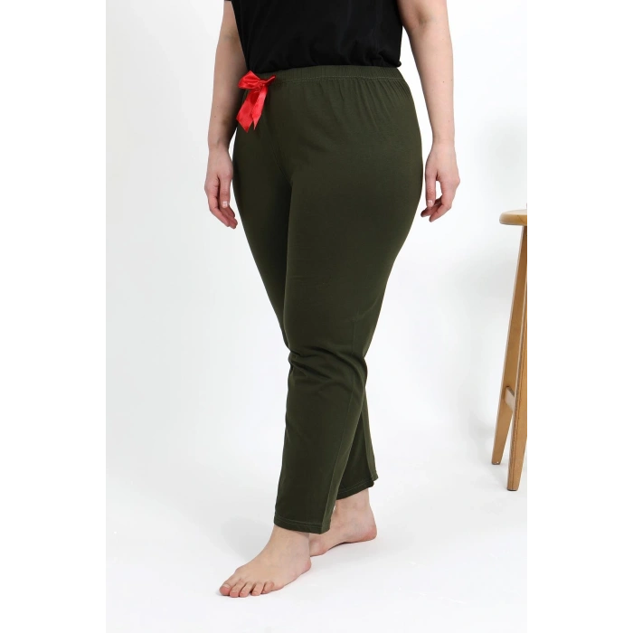 Moda Çizgi Kadın Pamuklu Büyük Beden Alt Pijama 27559 Haki