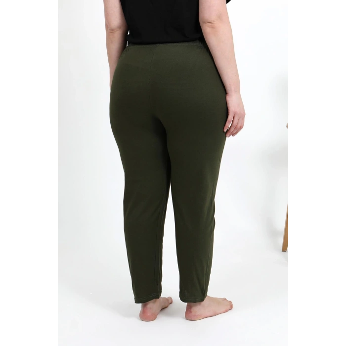 Moda Çizgi Kadın Pamuklu Büyük Beden Alt Pijama 27559 Haki