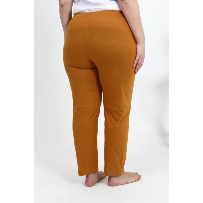 Moda Çizgi Kadın Pamuklu Büyük Beden Alt Pijama 27559 Hardal