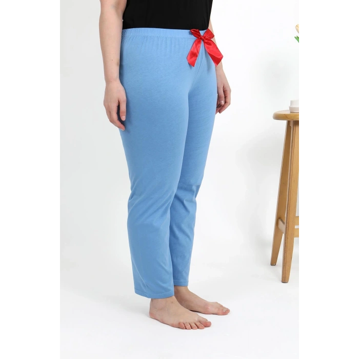 Moda Çizgi Kadın Pamuklu Büyük Beden Alt Pijama 27559 Mavi