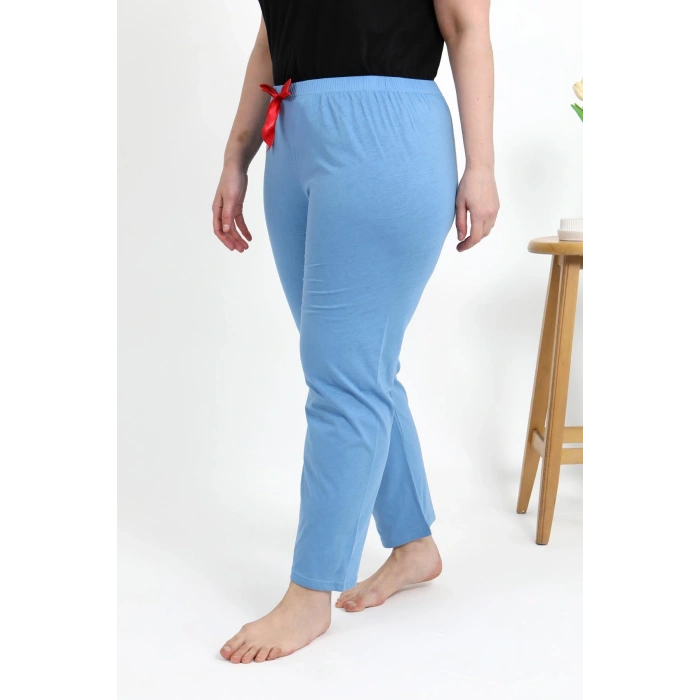 Moda Çizgi Kadın Pamuklu Büyük Beden Alt Pijama 27559 Mavi