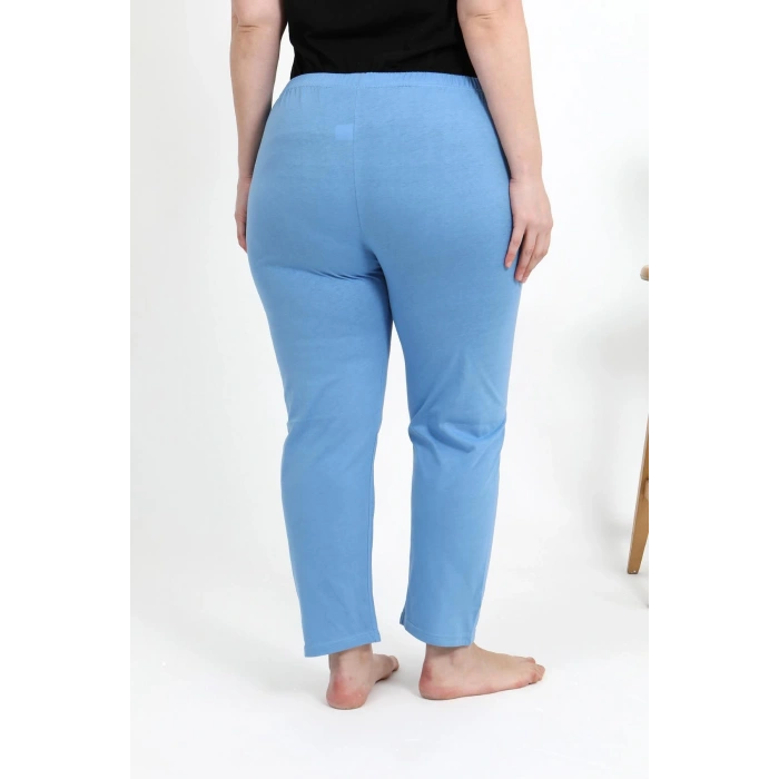 Moda Çizgi Kadın Pamuklu Büyük Beden Alt Pijama 27559 Mavi