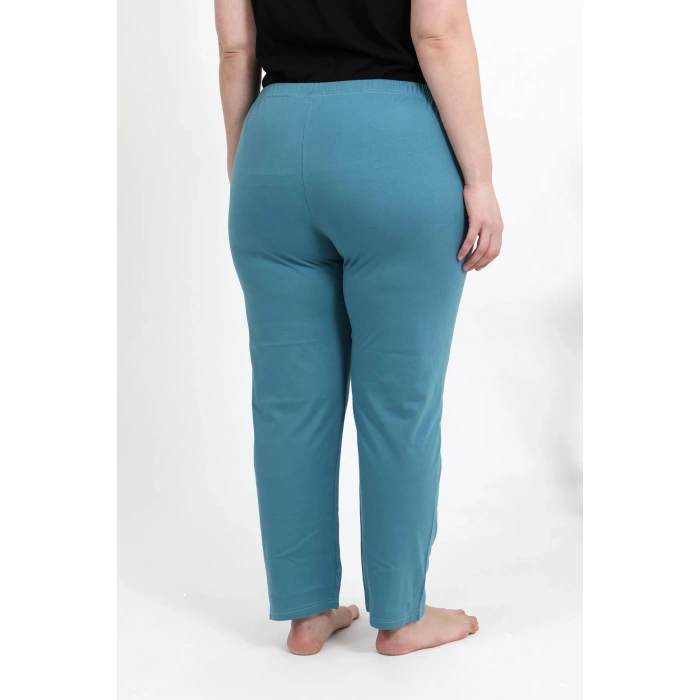 Moda Çizgi Kadın Pamuklu Büyük Beden Alt Pijama 27559 Petrol