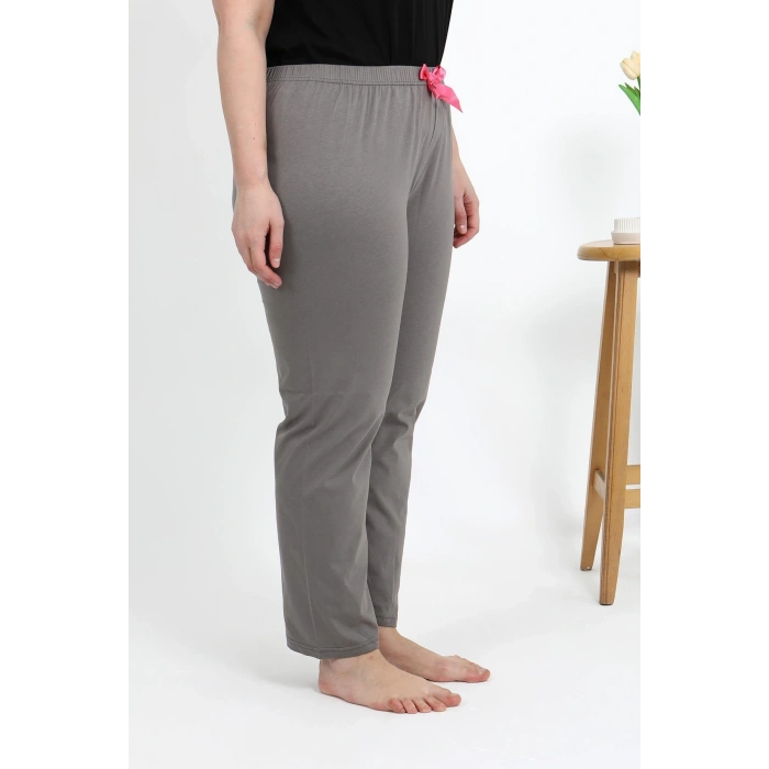 Moda Çizgi Kadın Pamuklu Büyük Beden Alt Pijama 27559 Vizon