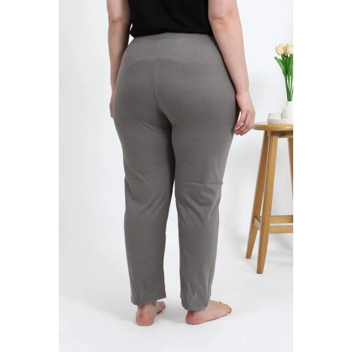 Moda Çizgi Kadın Pamuklu Büyük Beden Alt Pijama 27559 Vizon