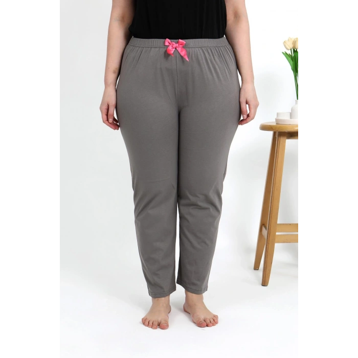 Moda Çizgi Kadın Pamuklu Büyük Beden Alt Pijama 27559 Vizon