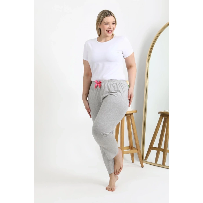 Moda Çizgi Kadın Pamuklu Büyük Beden Alt Pijama 27560 Gri