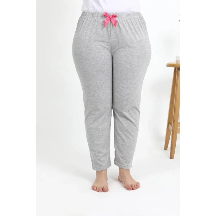 Moda Çizgi Kadın Pamuklu Büyük Beden Alt Pijama 27560 Gri