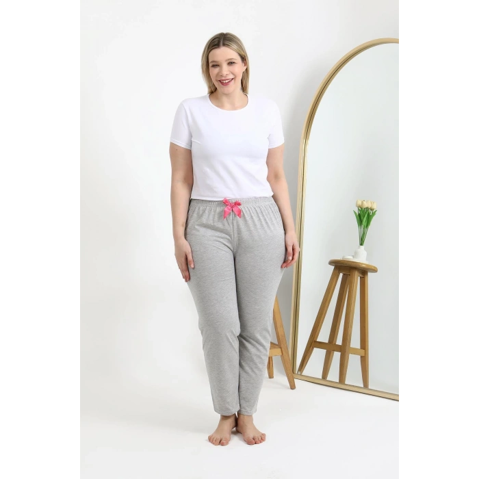 Moda Çizgi Kadın Pamuklu Büyük Beden Alt Pijama 27560 Gri