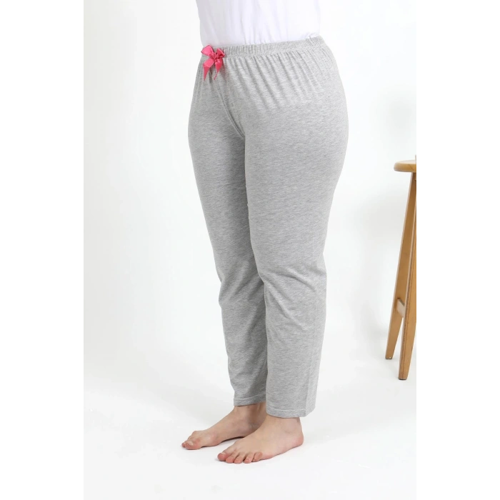 Moda Çizgi Kadın Pamuklu Büyük Beden Alt Pijama 27560 Gri