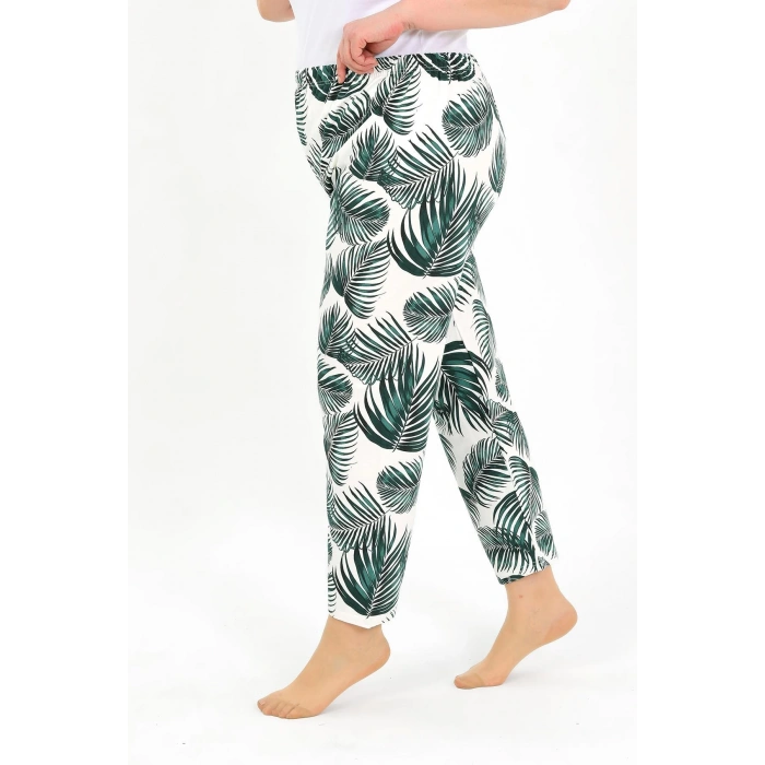 Moda Çizgi Kadın Pamuklu Büyük Beden Alt Pijama Yeşil 27563