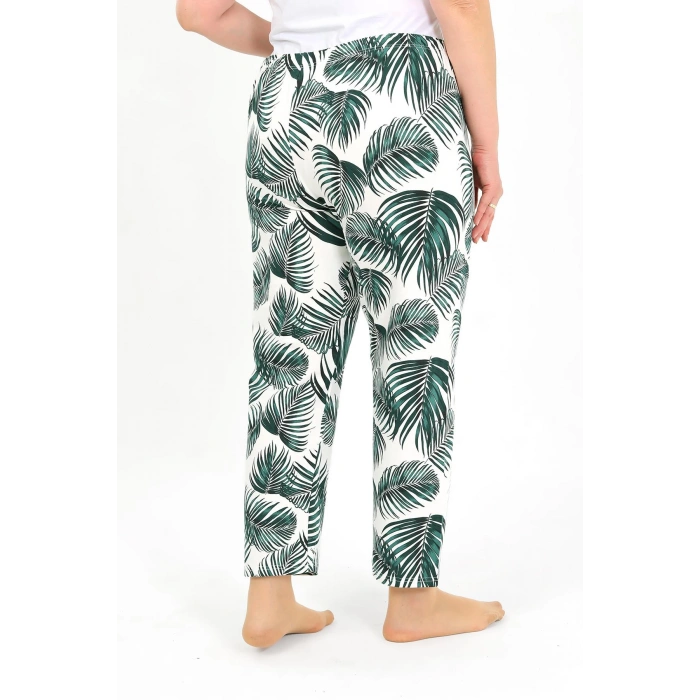 Moda Çizgi Kadın Pamuklu Büyük Beden Alt Pijama Yeşil 27563