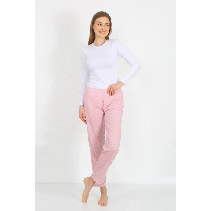 Moda Çizgi Kadın Pamuklu Cepli Tek Alt Pijama Pembe 27527