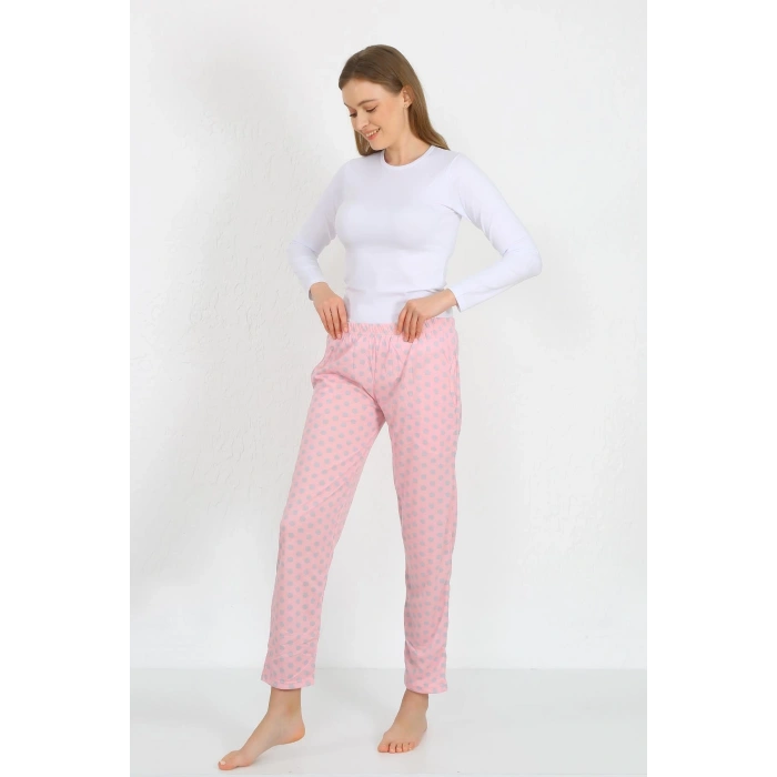 Moda Çizgi Kadın Pamuklu Cepli Tek Alt Pijama Pembe 27527