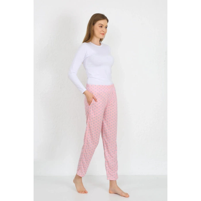 Moda Çizgi Kadın Pamuklu Cepli Tek Alt Pijama Pembe 27527
