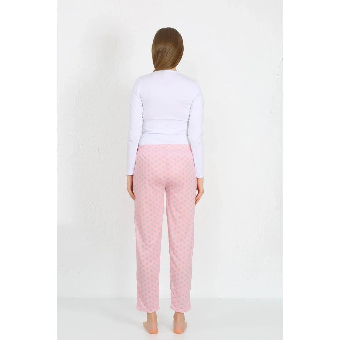 Moda Çizgi Kadın Pamuklu Cepli Tek Alt Pijama Pembe 27527