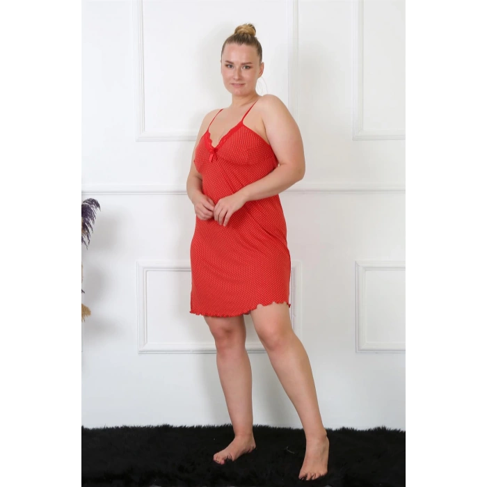 Moda Çizgi Kadın Pamuklu İp Askılı Büyük Beden Gecelik 1026