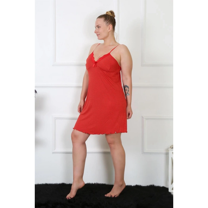 Moda Çizgi Kadın Pamuklu İp Askılı Büyük Beden Gecelik 1026