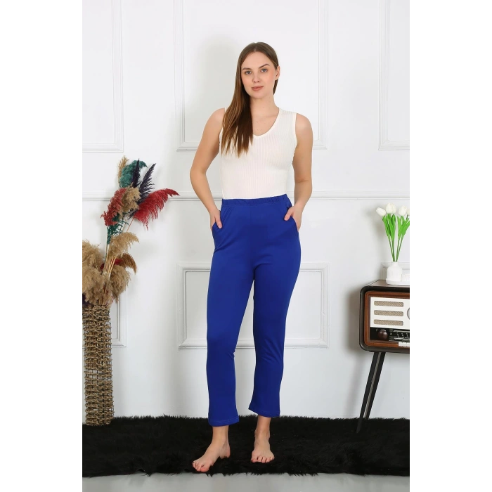 Moda Çizgi Kadın Pamuklu Sax Tek Alt Pijama 27523