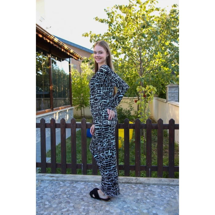 Moda Çizgi Kadın Penye Bol Paça Pijama Takım 4121