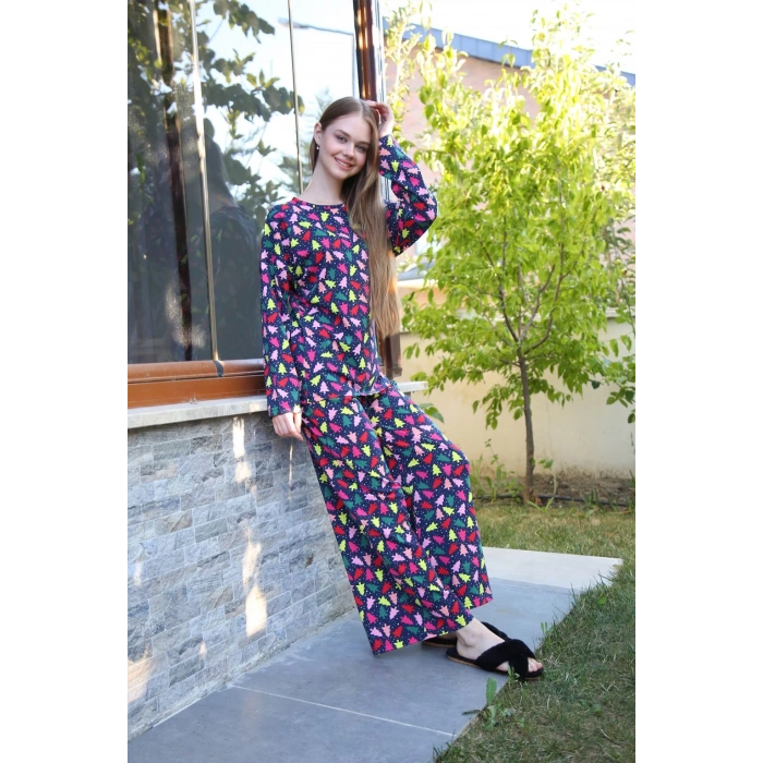 Moda Çizgi Kadın Penye Bol Paça Pijama Takım 4123