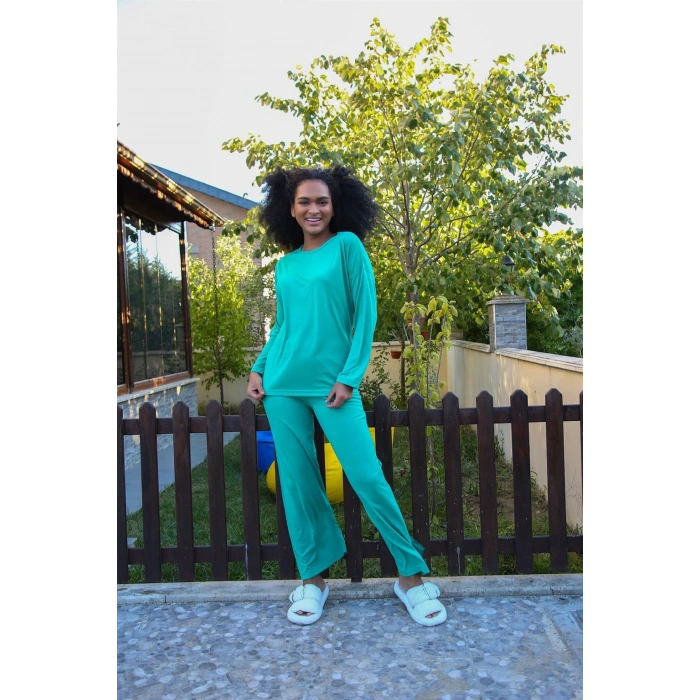 Moda Çizgi Kadın Penye Bol Paça Pijama Takım 4124