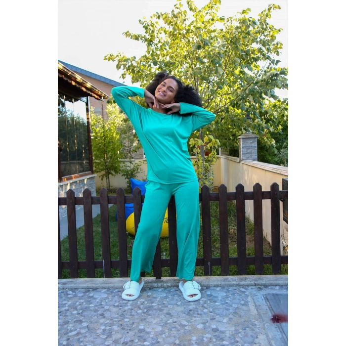 Moda Çizgi Kadın Penye Bol Paça Pijama Takım 4124