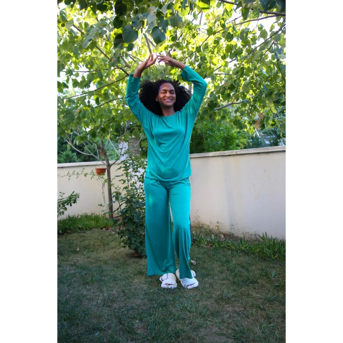 Moda Çizgi Kadın Penye Bol Paça Pijama Takım 4124