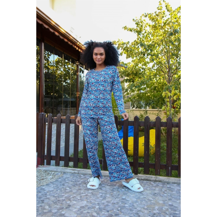 Moda Çizgi Kadın Penye Bol Paça Pijama Takım 4125