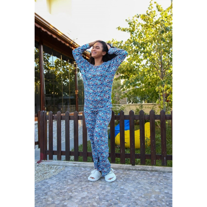 Moda Çizgi Kadın Penye Bol Paça Pijama Takım 4125