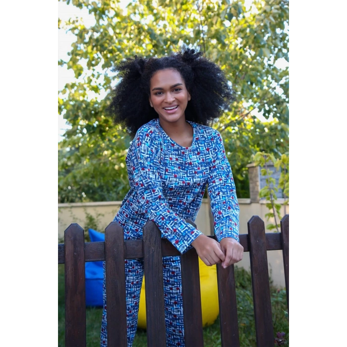 Moda Çizgi Kadın Penye Bol Paça Pijama Takım 4125