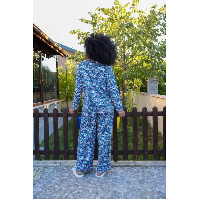 Moda Çizgi Kadın Penye Bol Paça Pijama Takım 4125