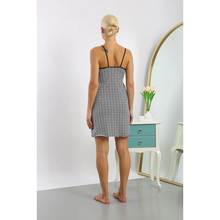 Moda Çizgi Kadın Penye Desenli İp Askılı Gecelik 36715