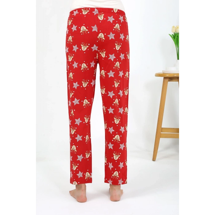 Moda Çizgi Kadın Penye Desenli Tek Alt Pijama 27530 Bordo