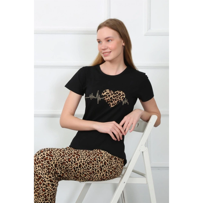 Moda Çizgi Kadın Penye Kısa Kol Pijama Takım 4128