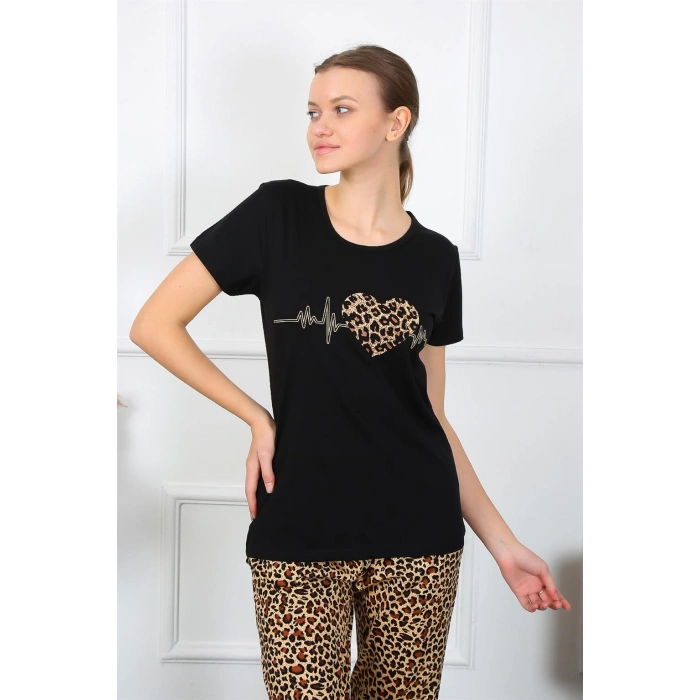 Moda Çizgi Kadın Penye Kısa Kol Pijama Takım 4128