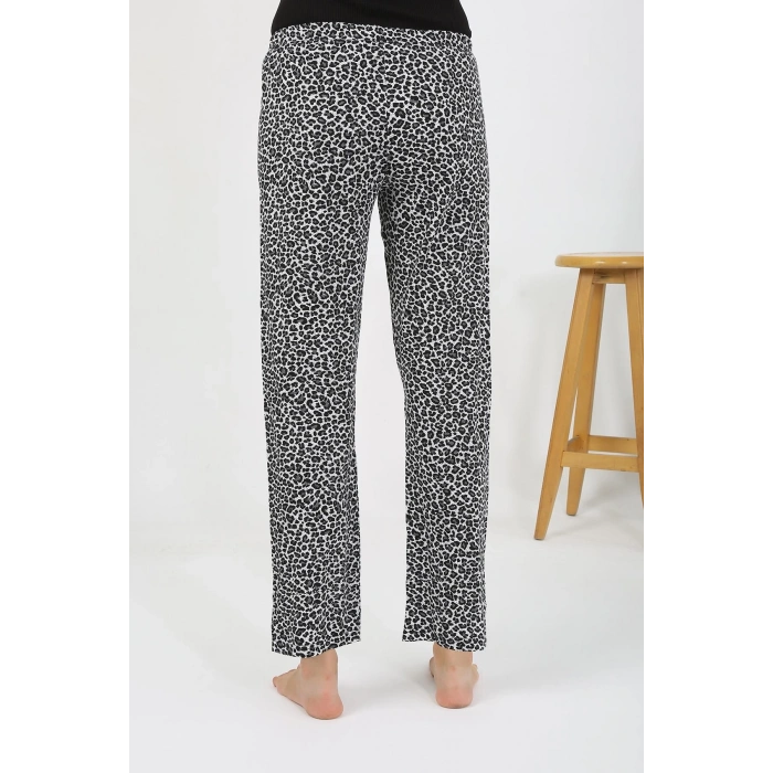 Moda Çizgi Kadın Penye Leopar Desenli Tek Alt Pijama 27536 Gri