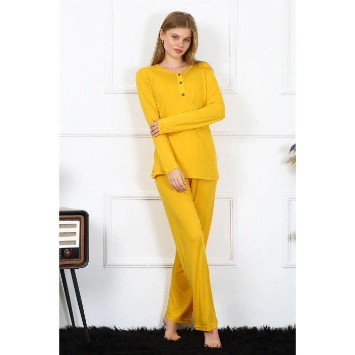 Moda Çizgi Kadın Penye Uzun Kol Patlı Pijama Takım 4167