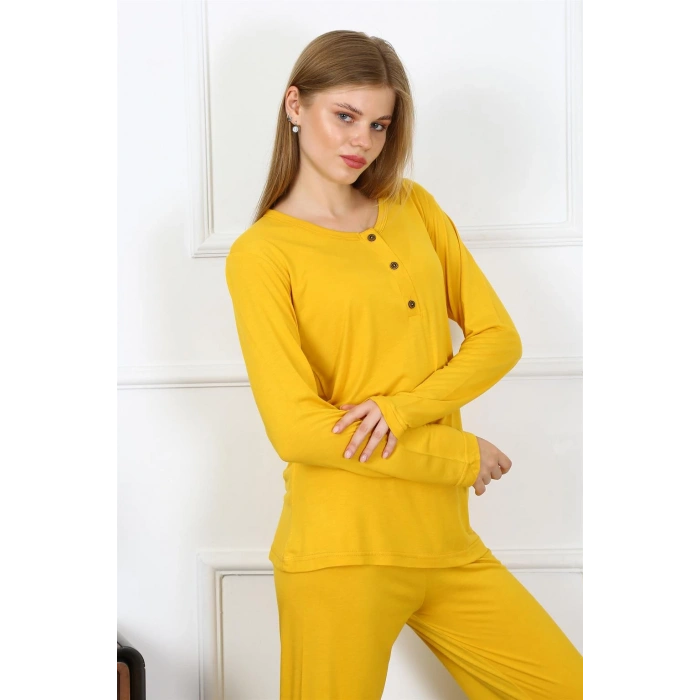Moda Çizgi Kadın Penye Uzun Kol Patlı Pijama Takım 4167